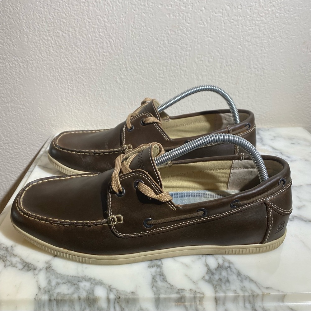 Skechers Leather Loafers Hirsh Bonola Size 9.5 Mens SN 63206 Brown Shoes